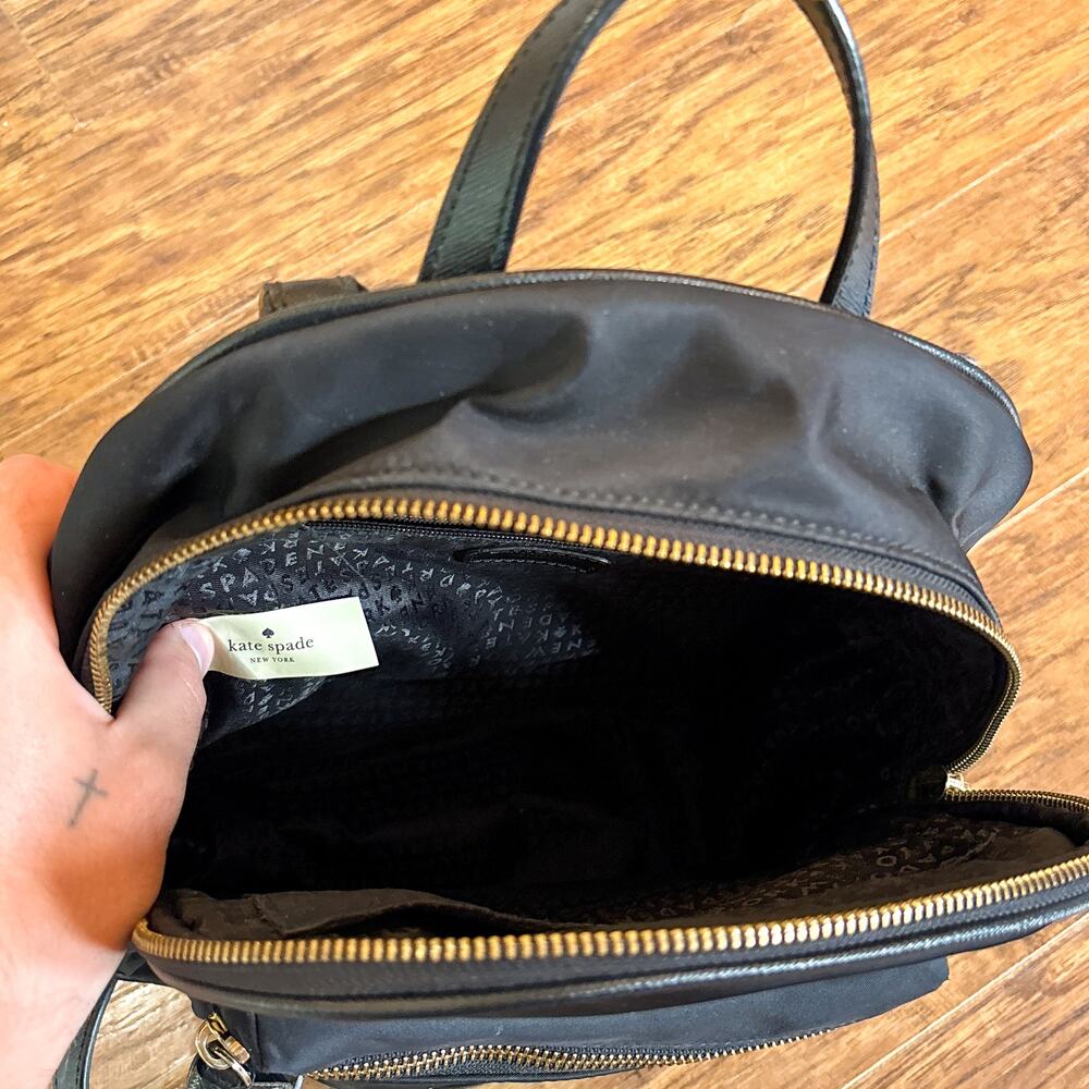 Kate Spade New York Black Nylon Mini Backpack Gold Hardware Zip Closure - Picture 4 of 7